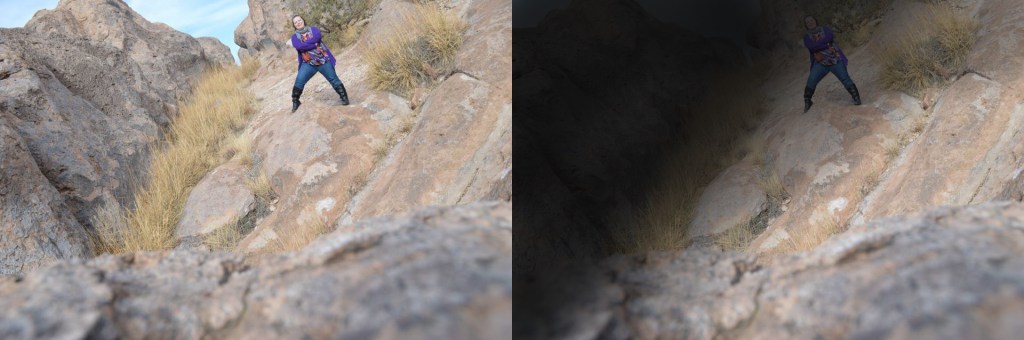 photo at left - regular vision, photo at right, with optic neuritis